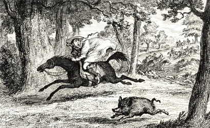Kardinal John von Belue jagt einen Eber, Illustration aus 